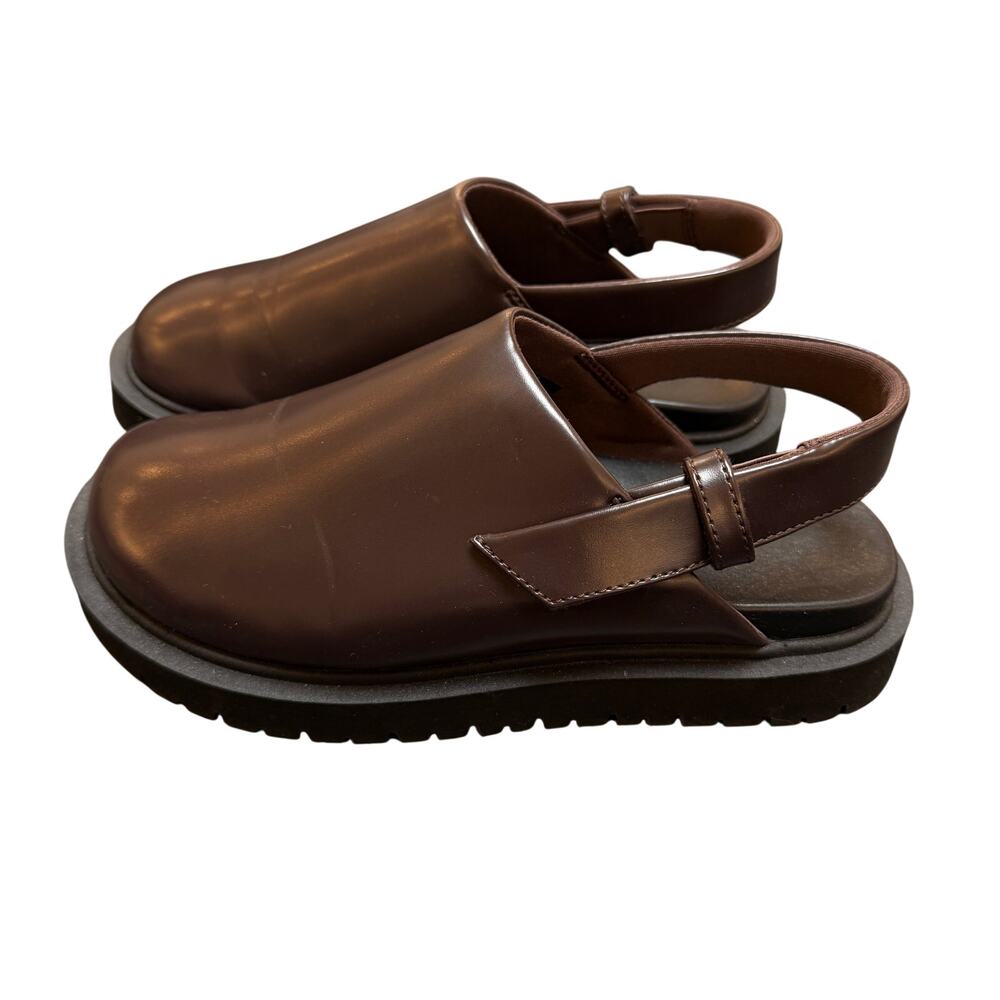Uniqlo Slingback Clog Sandals Brown Platform Comfort Shoes Womens S Small US 5 6